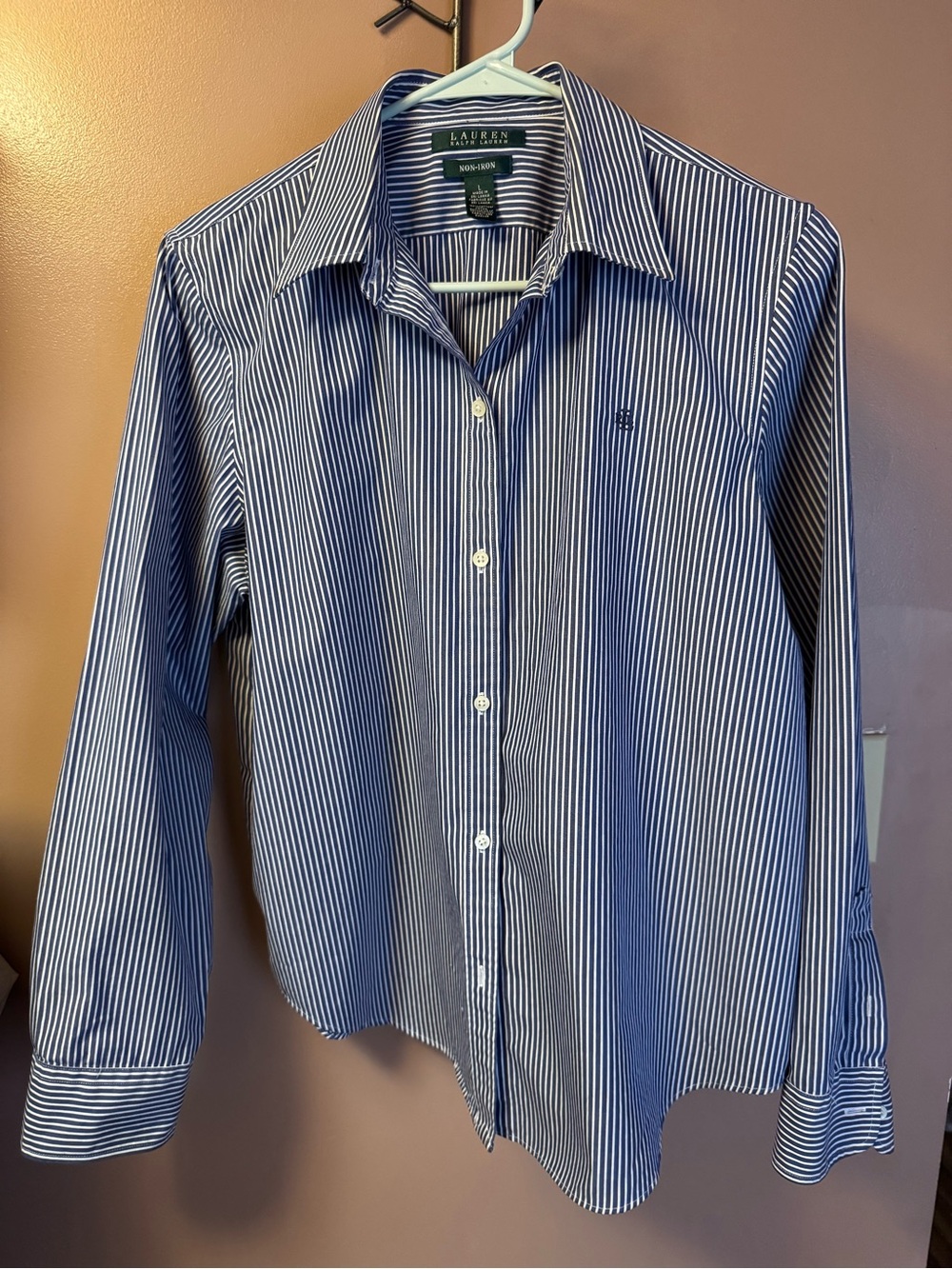 Ralph Lauren Navy and White Striped Button-Up Shirt